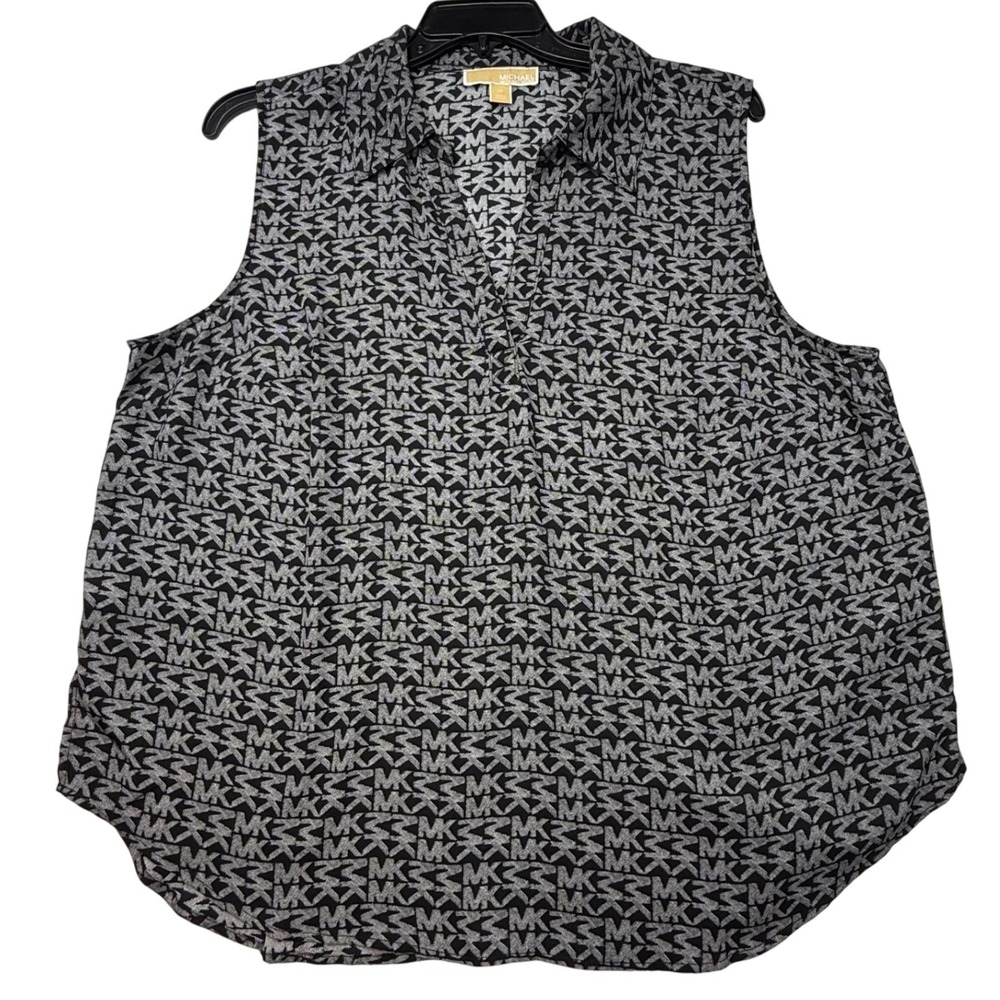 Michael Kors MK‎ 2x Logo tank Sleeveless Shirt Women's Black Gray Polyester